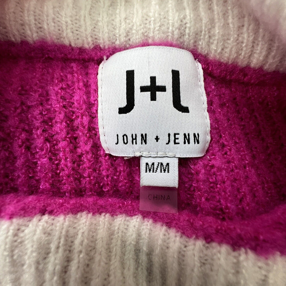 John + Jenn Hot Pink Varsity Pullover‎ Crewneck Sweater Medium - Picture 4 of 5